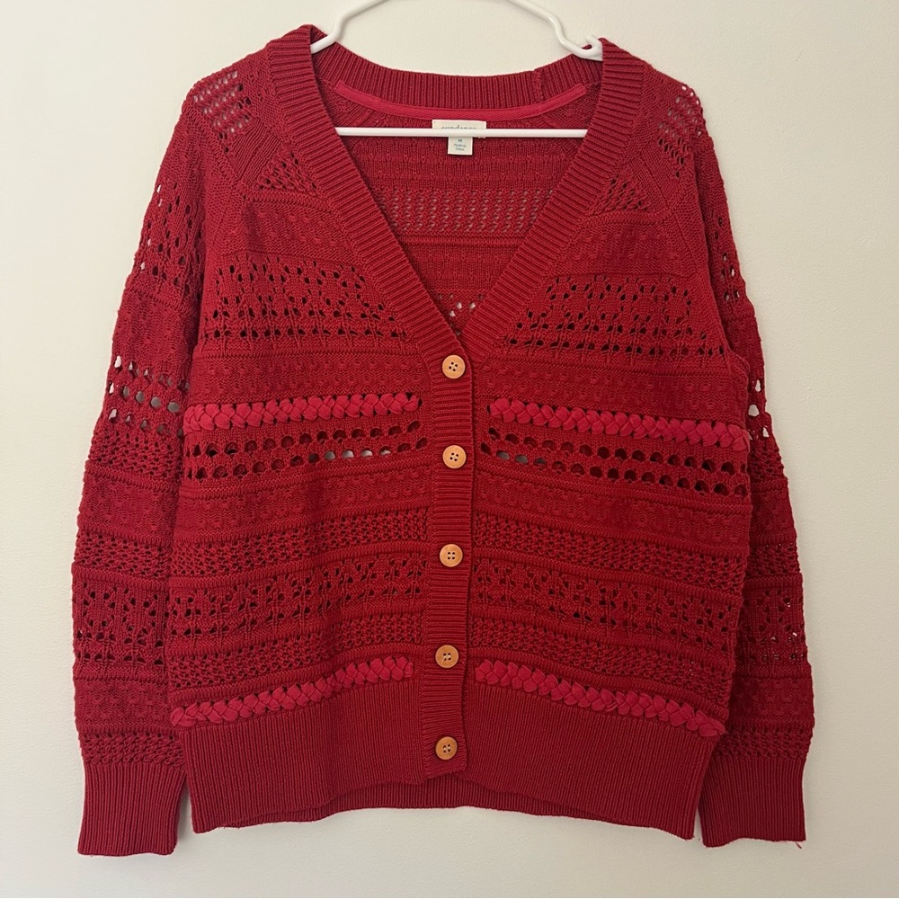 Sundance Red Textured Knit Cardigan Sweater in Women’s Size Medium